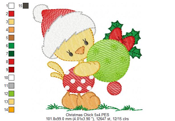 Christmas Chick with Bulb - Fill Stitch - Machine Embroidery Design