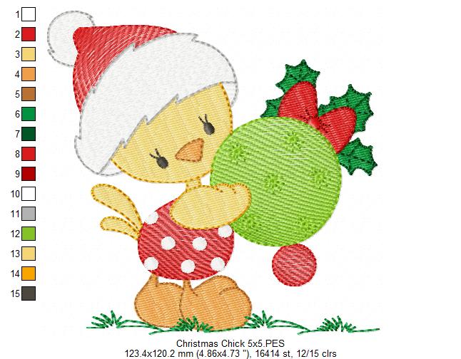 Christmas Chick with Bulb - Fill Stitch - Machine Embroidery Design