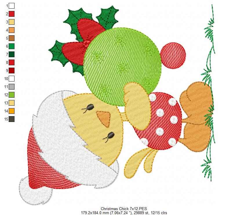 Christmas Chick with Bulb - Fill Stitch - Machine Embroidery Design
