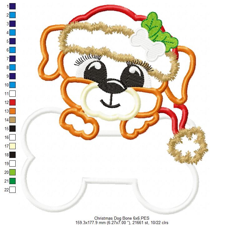 Puppy Santa Claus - Applique - Machine Embroidery Design