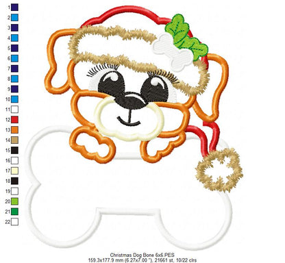 Puppy Santa Claus - Applique - Machine Embroidery Design