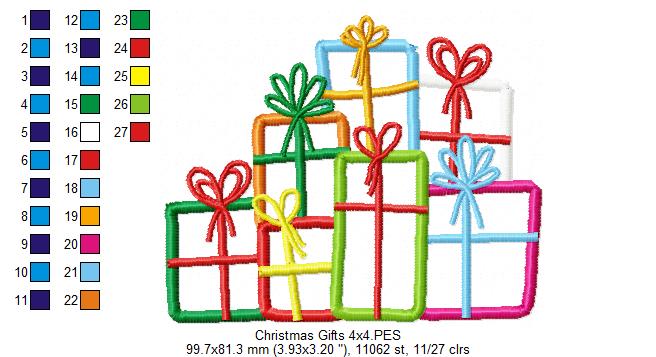 Lots of Christmas Gift Boxes - Applique - Machine Embroidery Design