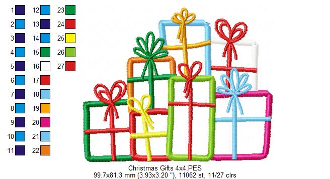 Lots of Christmas Gift Boxes - Applique - Machine Embroidery Design