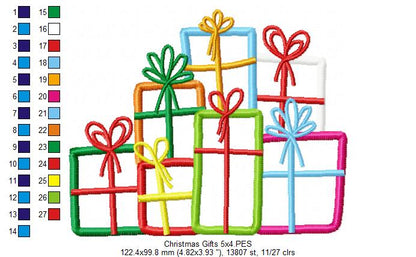 Lots of Christmas Gift Boxes - Applique - Machine Embroidery Design