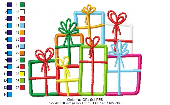 Lots of Christmas Gift Boxes - Applique - Machine Embroidery Design