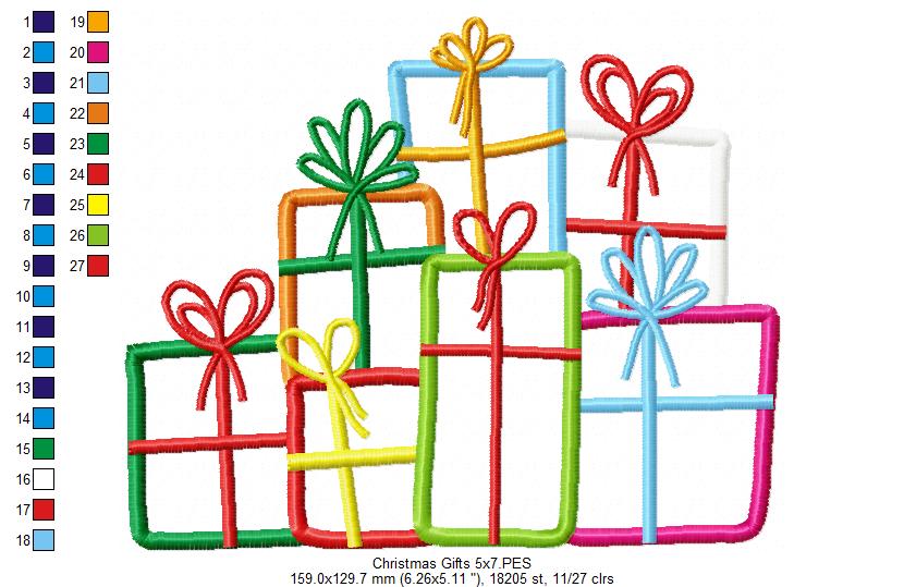 Lots of Christmas Gift Boxes - Applique - Machine Embroidery Design