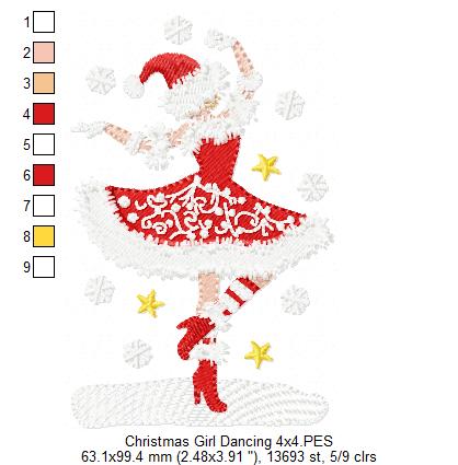 Christmas Santa Girl Dancing - Fill Stitch - Machine Embroidery Design