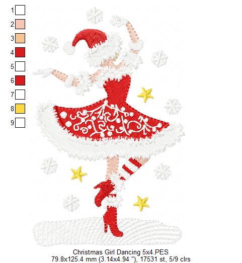 Christmas Santa Girl Dancing - Fill Stitch - Machine Embroidery Design