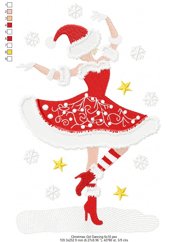 Christmas Santa Girl Dancing - Fill Stitch - Machine Embroidery Design