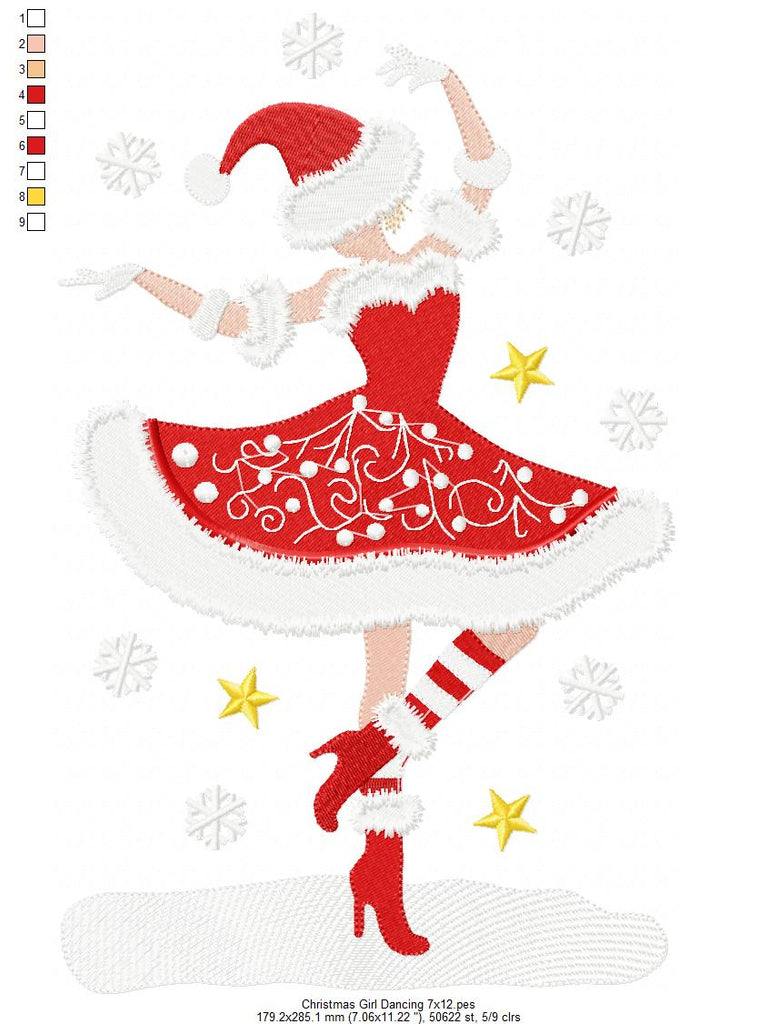 Christmas Santa Girl Dancing - Fill Stitch - Machine Embroidery Design