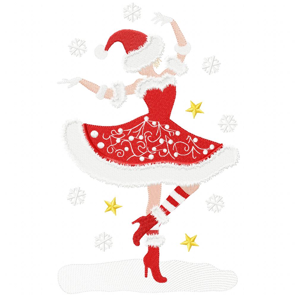 Christmas Santa Girl Dancing - Fill Stitch - Machine Embroidery Design