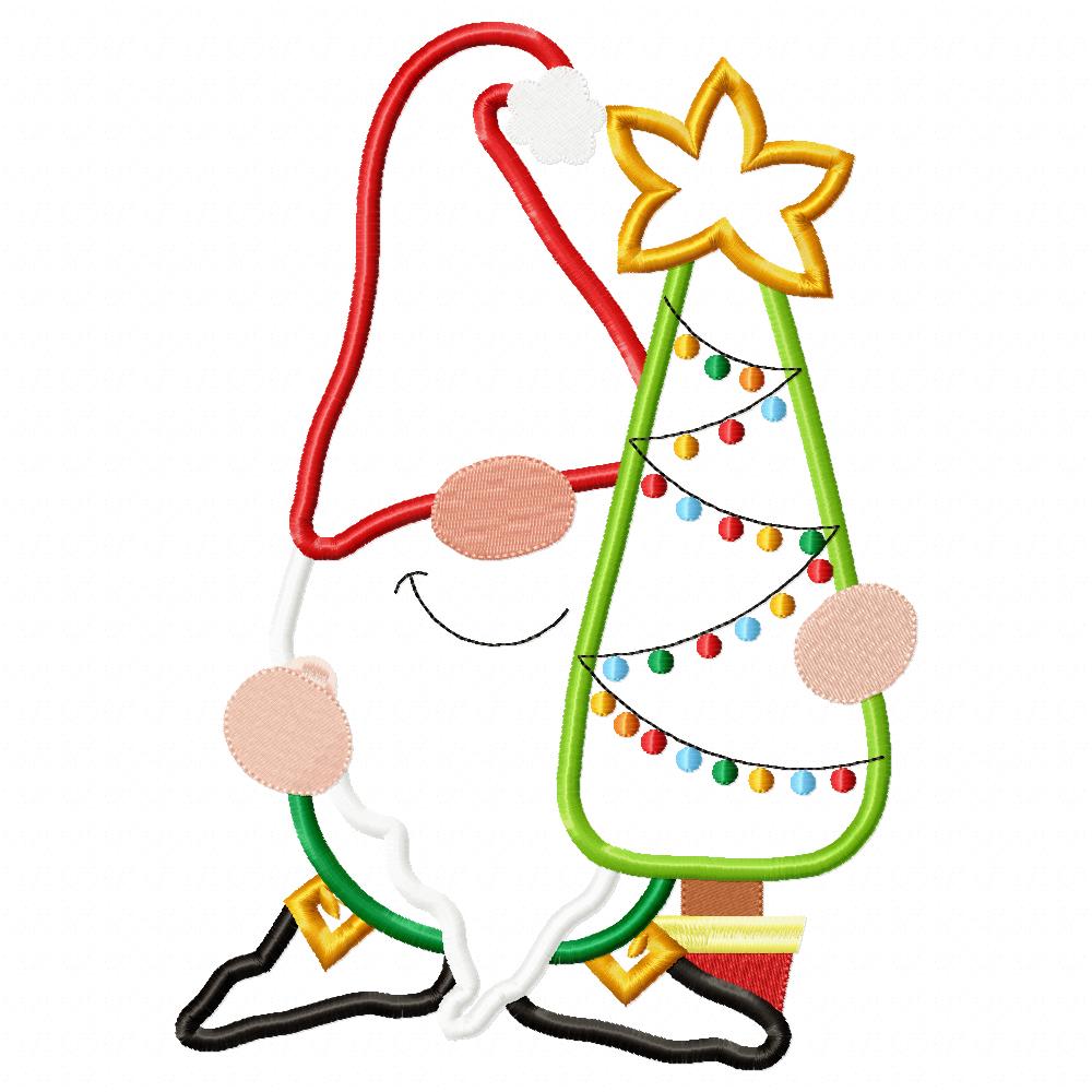 Christmas Gnome and Tree - Applique - Machine Embroidery Design