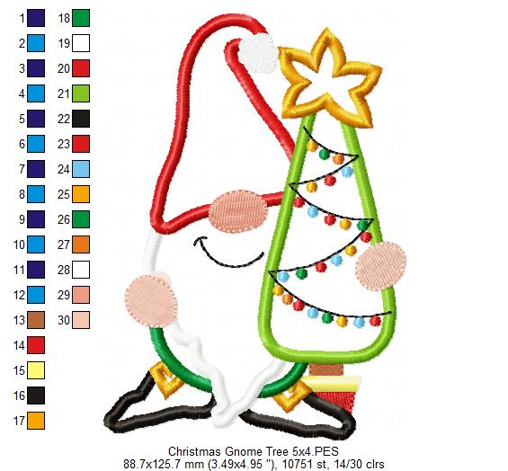 Christmas Gnome and Tree - Applique - Machine Embroidery Design