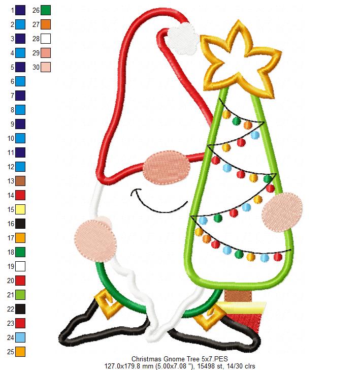 Christmas Gnome and Tree - Applique - Machine Embroidery Design
