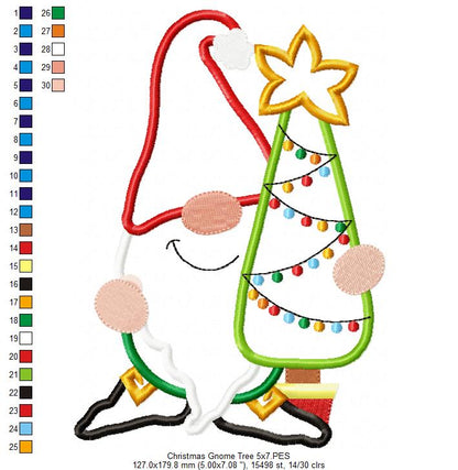 Christmas Gnome and Tree - Applique - Machine Embroidery Design