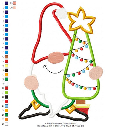 Christmas Gnome and Tree - Applique - Machine Embroidery Design