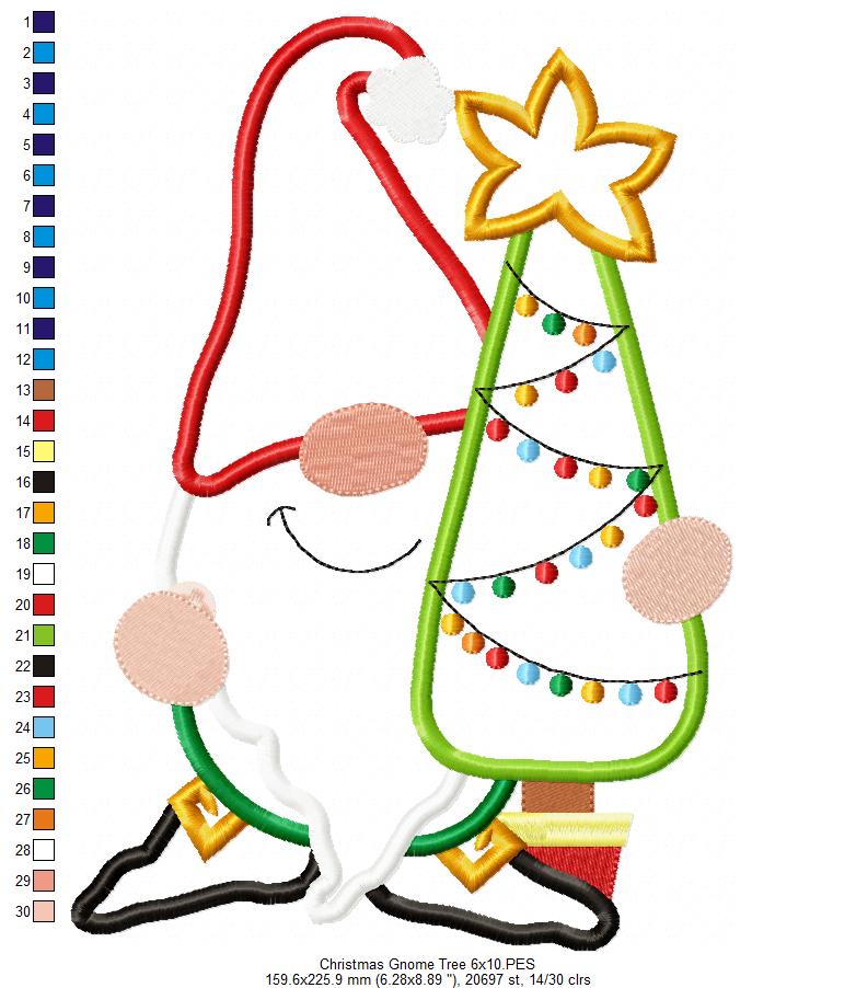 Christmas Gnome and Tree - Applique - Machine Embroidery Design