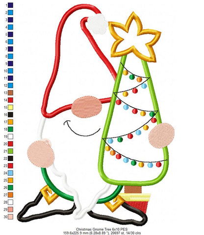 Christmas Gnome and Tree - Applique - Machine Embroidery Design