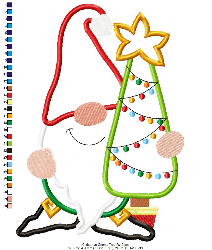Christmas Gnome and Tree - Applique - Machine Embroidery Design