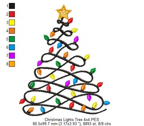 Christmas Lights Tree - Fill Stitch - Machine Embroidery Design