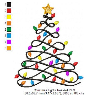 Christmas Lights Tree - Fill Stitch - Machine Embroidery Design
