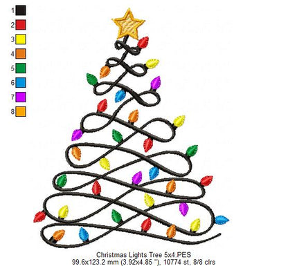 Christmas Lights Tree - Fill Stitch - Machine Embroidery Design
