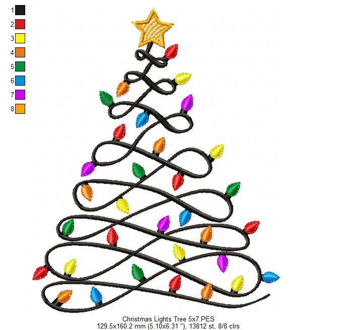 Christmas Lights Tree - Fill Stitch - Machine Embroidery Design