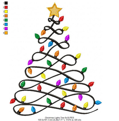 Christmas Lights Tree - Fill Stitch - Machine Embroidery Design