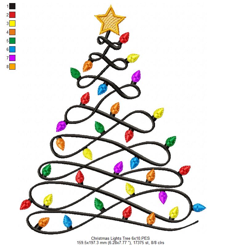 Christmas Lights Tree - Fill Stitch - Machine Embroidery Design