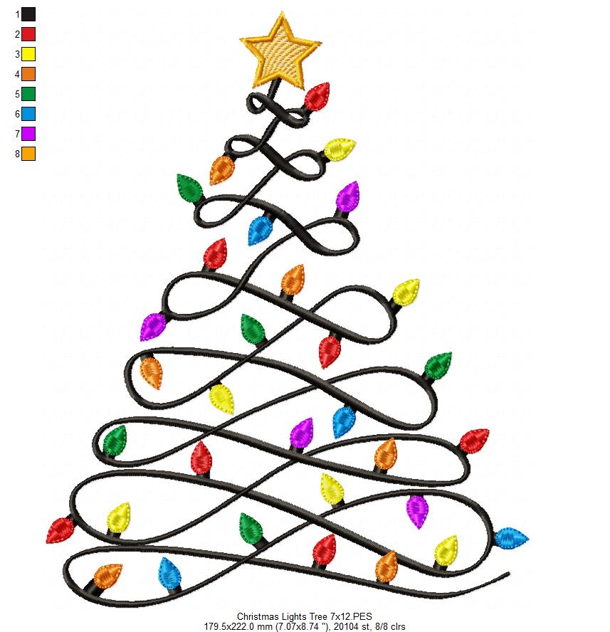 Christmas Lights Tree - Fill Stitch - Machine Embroidery Design