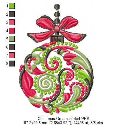 Pretty Christmas Bulb - Applique - Machine Embroidery Design
