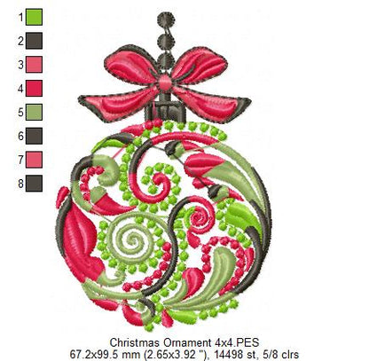 Pretty Christmas Bulb - Applique - Machine Embroidery Design