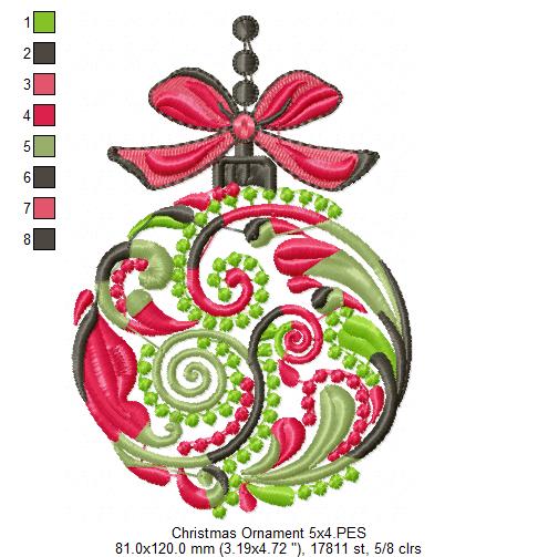 Pretty Christmas Bulb - Applique - Machine Embroidery Design
