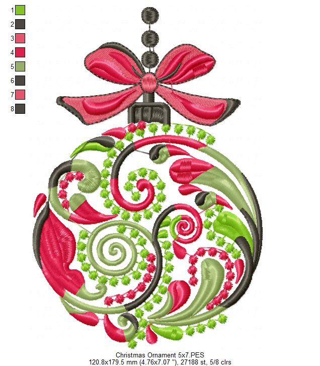 Pretty Christmas Bulb - Applique - Machine Embroidery Design