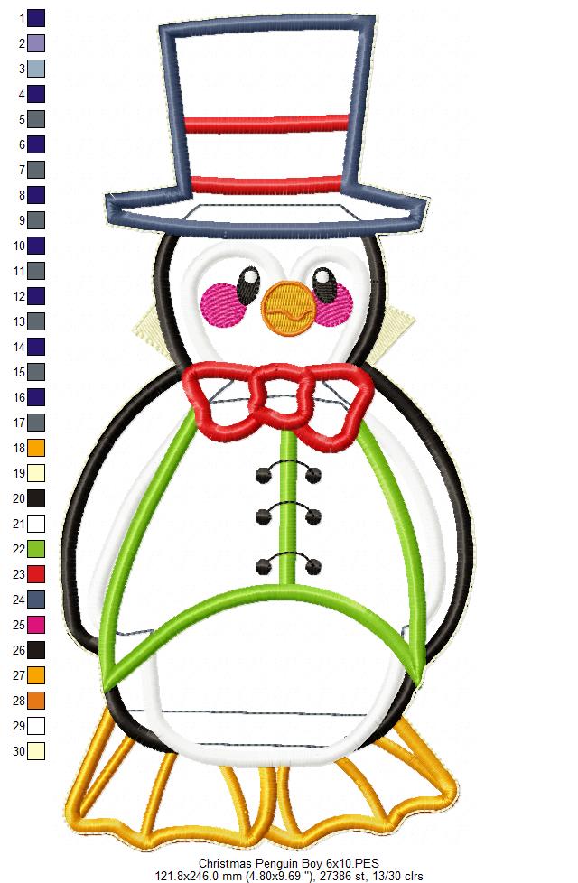 Christmas Penguins Vase Ornament Set - ITH Project - Machine Embroidery Design