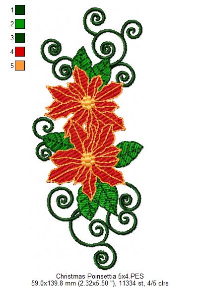 Christmas Poinsettia Flower - Fill Stitch - Machine Embroidery Design