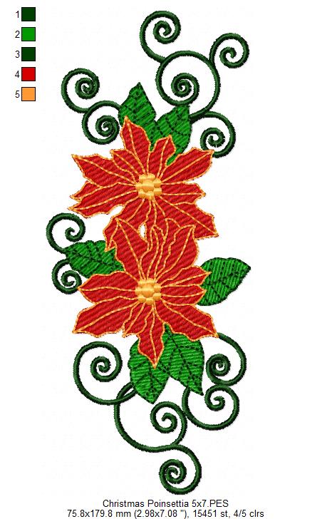 Christmas Poinsettia Flower - Fill Stitch - Machine Embroidery Design