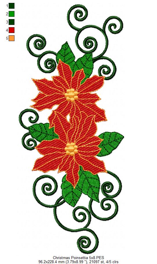 Christmas Poinsettia Flower - Fill Stitch - Machine Embroidery Design