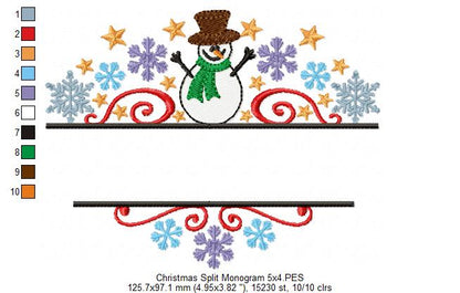 Family Christmas Split Monogram - Fill Stitch - Machine Embroidery Design