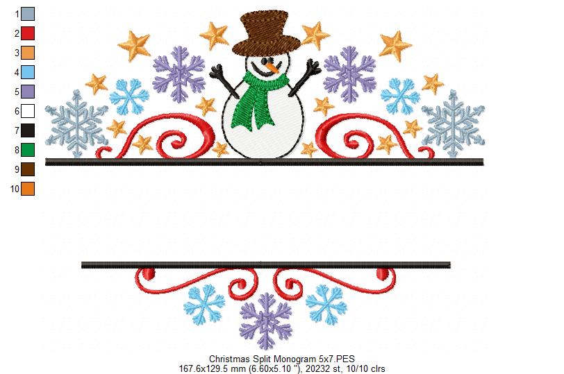 Family Christmas Split Monogram - Fill Stitch - Machine Embroidery Design