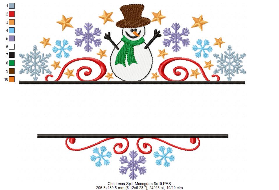 Family Christmas Split Monogram - Fill Stitch - Machine Embroidery Design