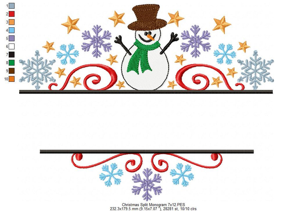 Family Christmas Split Monogram - Fill Stitch - Machine Embroidery Design