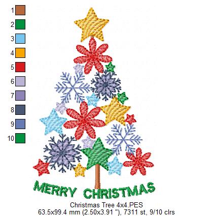 Merry Christmas Tree - Rippled Stitch - Machine Embroidery Design