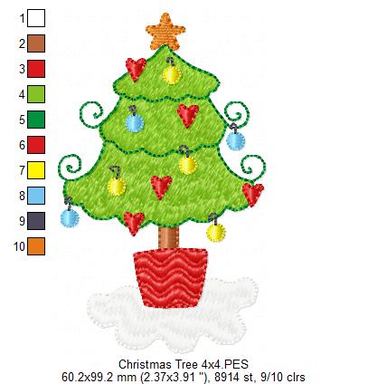 Christmas Tree with Hearts - Fill Stitch - Machine Embroidery Design