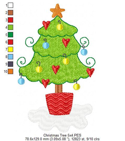 Christmas Tree with Hearts - Fill Stitch - Machine Embroidery Design