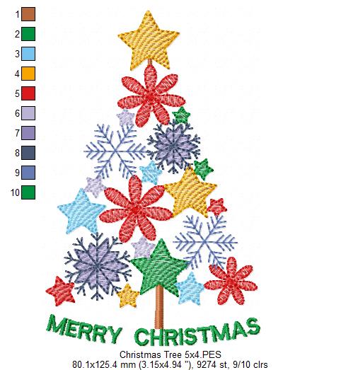 Merry Christmas Tree - Rippled Stitch - Machine Embroidery Design