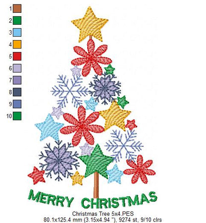 Merry Christmas Tree - Rippled Stitch - Machine Embroidery Design