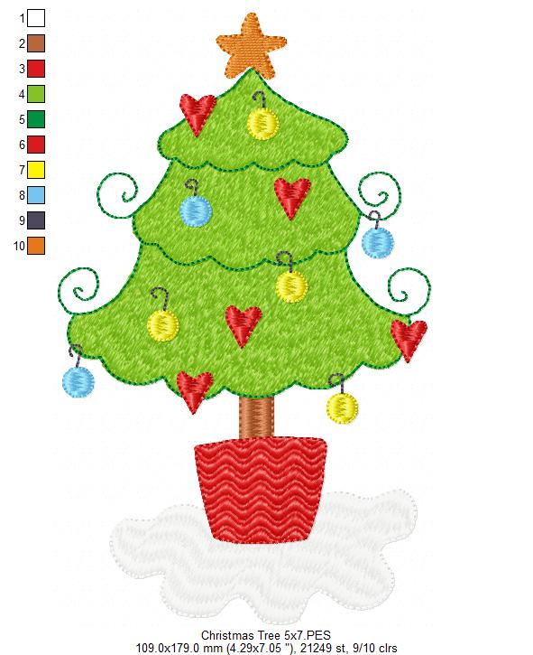 Christmas Tree with Hearts - Fill Stitch - Machine Embroidery Design