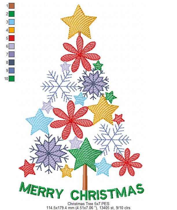 Merry Christmas Tree - Rippled Stitch - Machine Embroidery Design