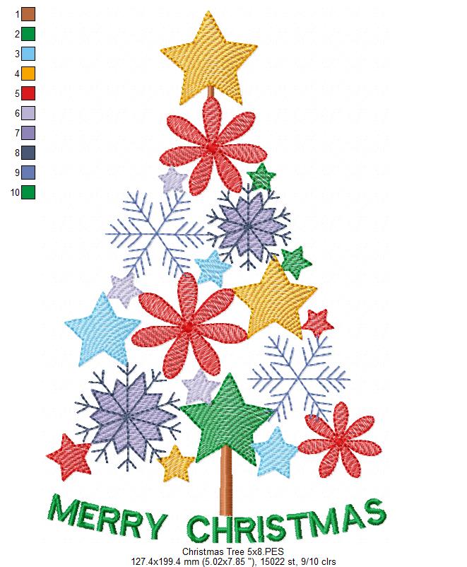 Merry Christmas Tree - Rippled Stitch - Machine Embroidery Design